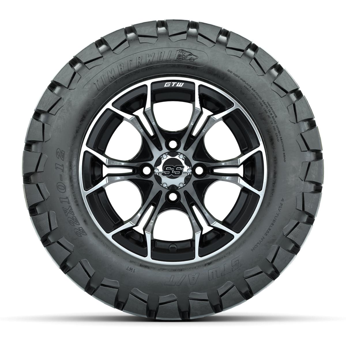 Set of 4 GTW 12in Spyder Black and Machined Wheels with 22in Timberwolf Mud Tires