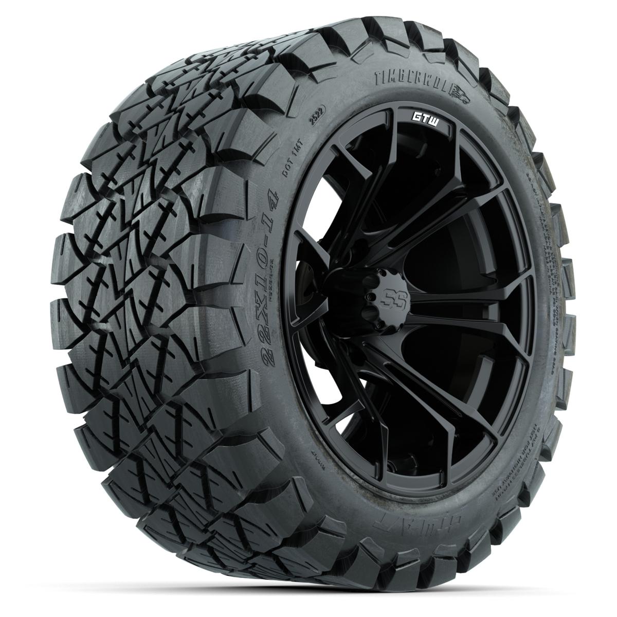 GTW Spyder Matte Black 14 in Wheels with 22x10-14 GTW Timberwolf All-Terrain Tires – Full Set