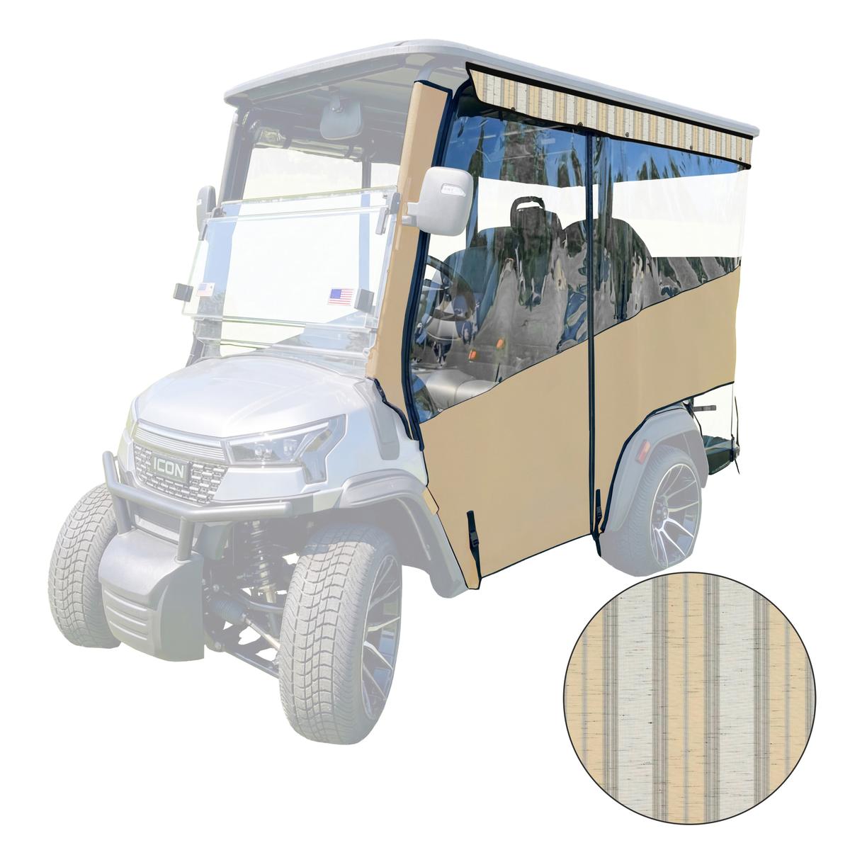 RedDot 4-Passenger Linen Track Style Enclosure with Grey Beige Chip Fancy Valance for ICON i40X (Years 2026-Up)