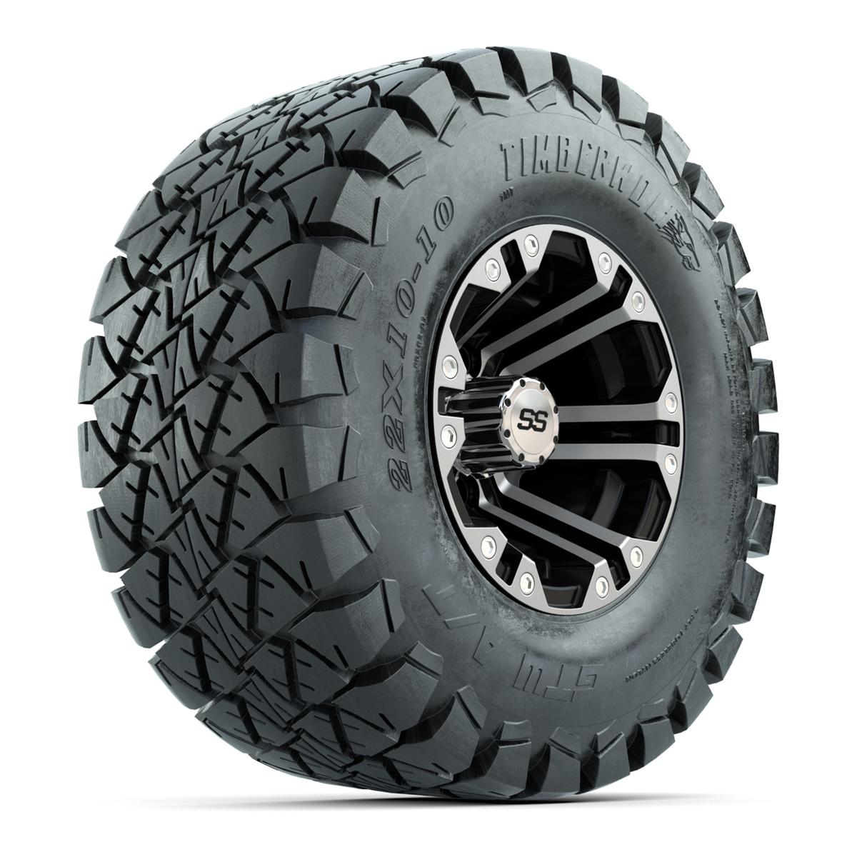 GTW Specter Black and Machined Wheels with 22in Timberwolf Mud Tires - 10 Inch