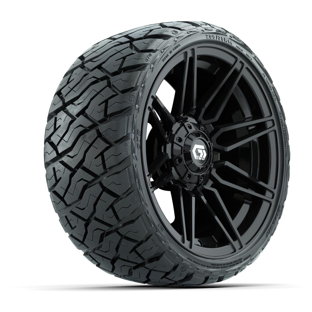 GTW Stealth Gloss Black 14 in Wheels with 205/35-R14 Maverick Low-Profile All-Terrain Tires – Full Set