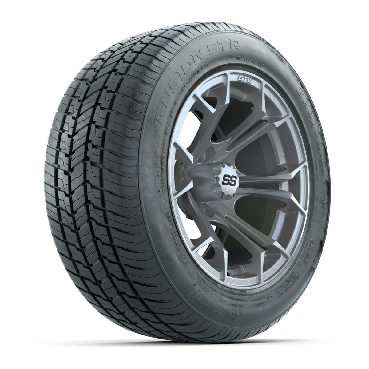 GTW&reg; Spyder Matte Silver and Machined 14 in Wheels with 255/50-R14 Fusion STR DOT Approved Street Tires - Full Set