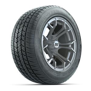 GTW&reg; Spyder Matte Silver and Machined 14 in Wheels with 255/50-R14 Fusion STR DOT Approved Street Tires - Full Set