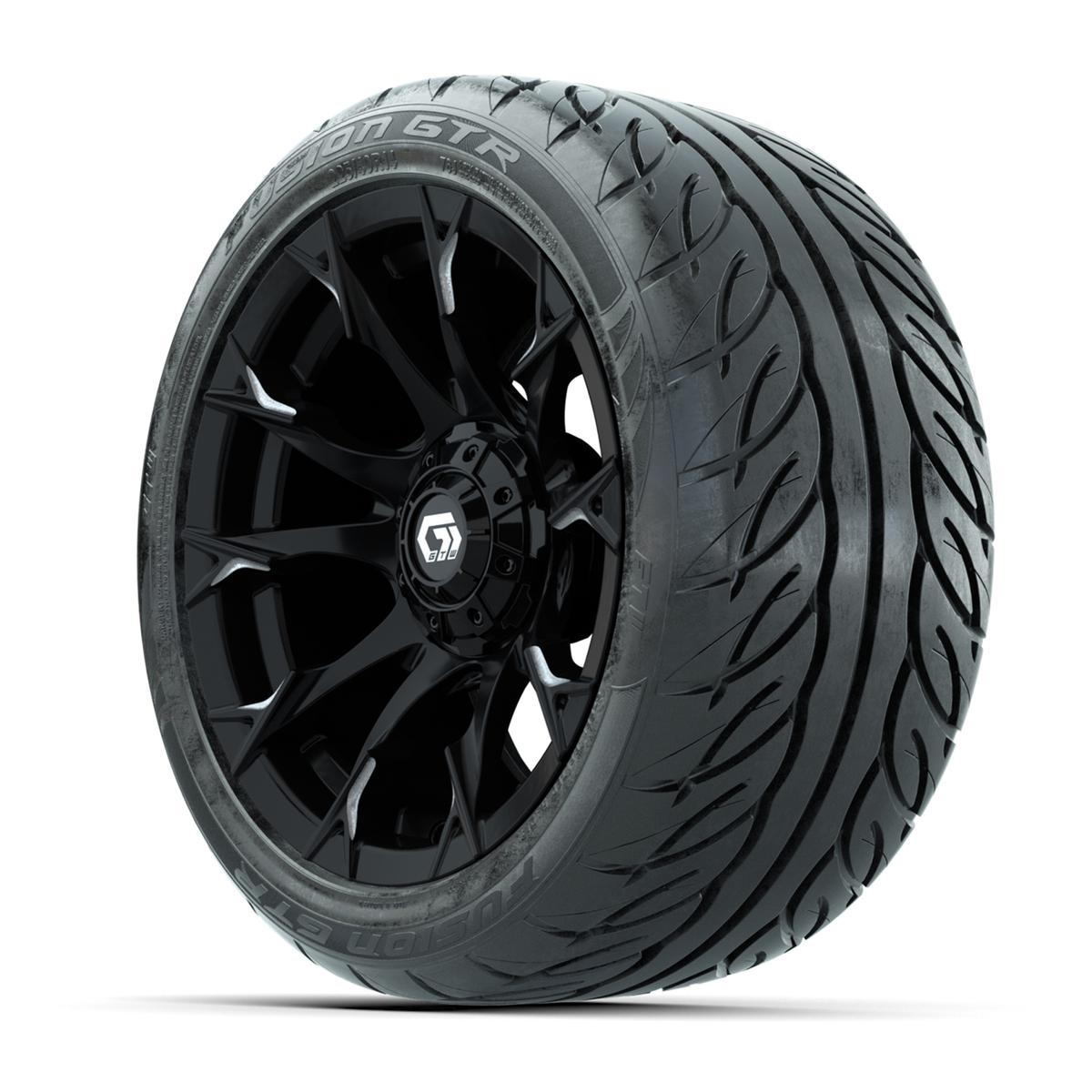 GTW&reg; Diablo Gloss Black/Machined 14 in Wheels with 225/40-R14 Fusion GTR Steel Belt Radial Street Tires – Full Set