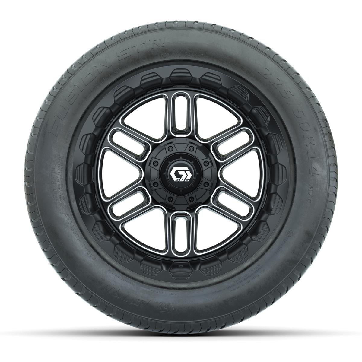 GTW&reg; Titan Black and Machined 14 in Wheels with 255/50-R14 Fusion STR DOT Approved Street Tires - Full Set