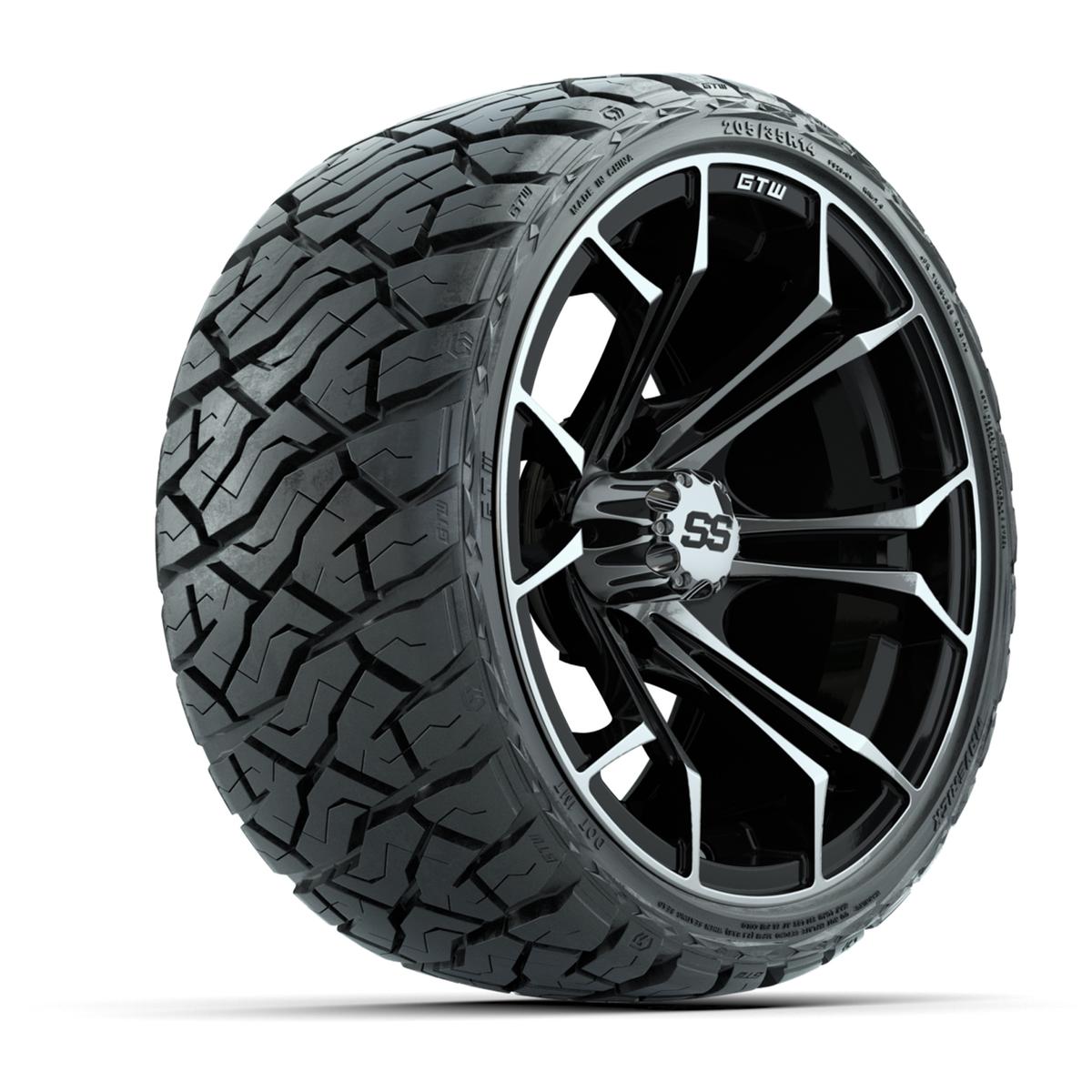 GTW Spyder Black/Machined 14 in Wheels with 205/35-R14 Maverick Low-Profile All-Terrain Tires – Full Set