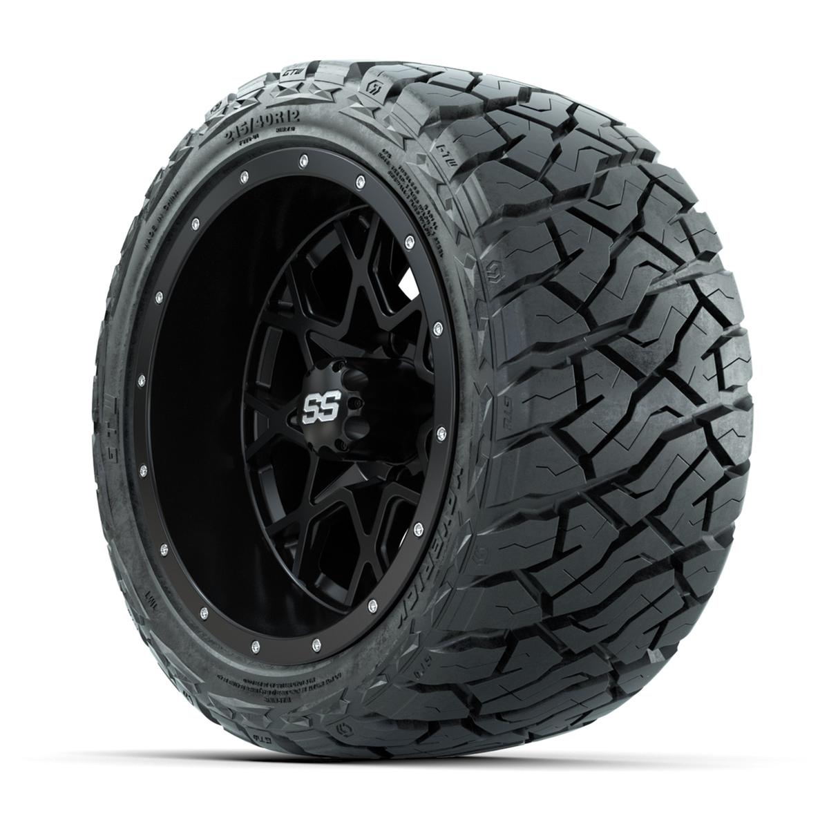 GTW Vortex Matte Black 12 in Wheels with 215/40-R12 Maverick Low-Profile All-Terrain Tires – Full Set