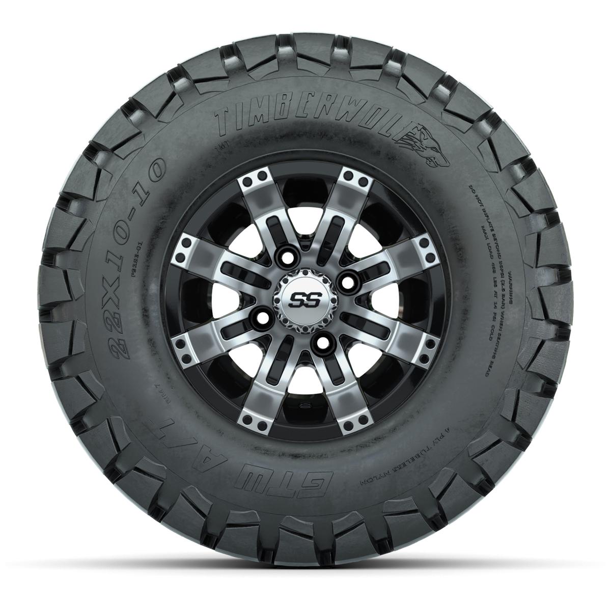 GTW Tempest Black and Machined Wheels with 22in Timberwolf Mud Tires - 10 Inch