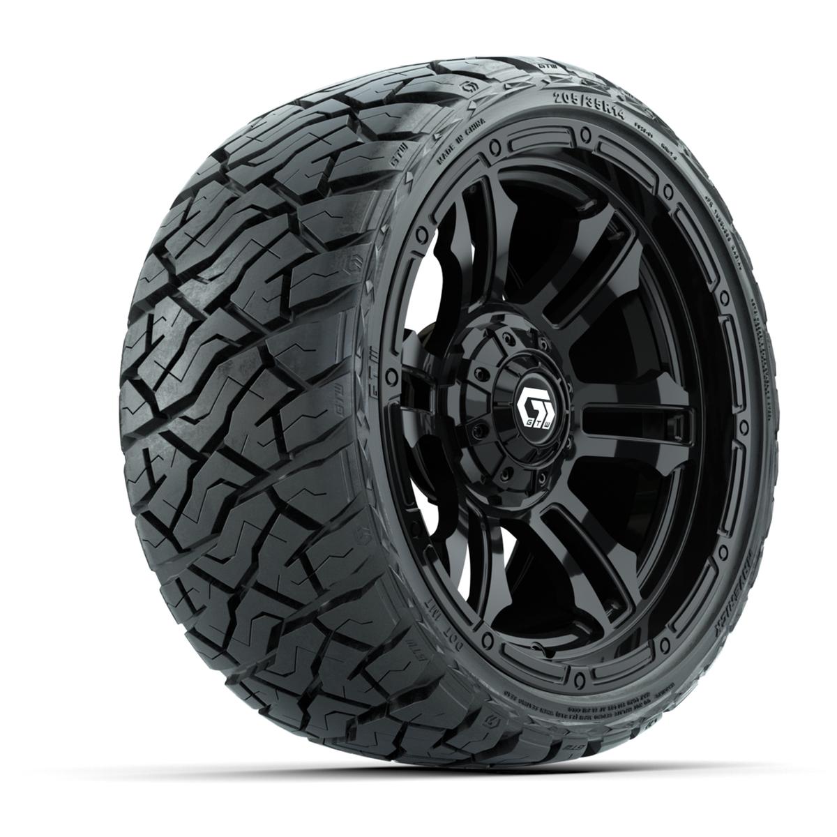GTW Shogun Gloss Black 14 in Wheels with 205/35-R14 Maverick Low-Profile All-Terrain Tires – Full Set