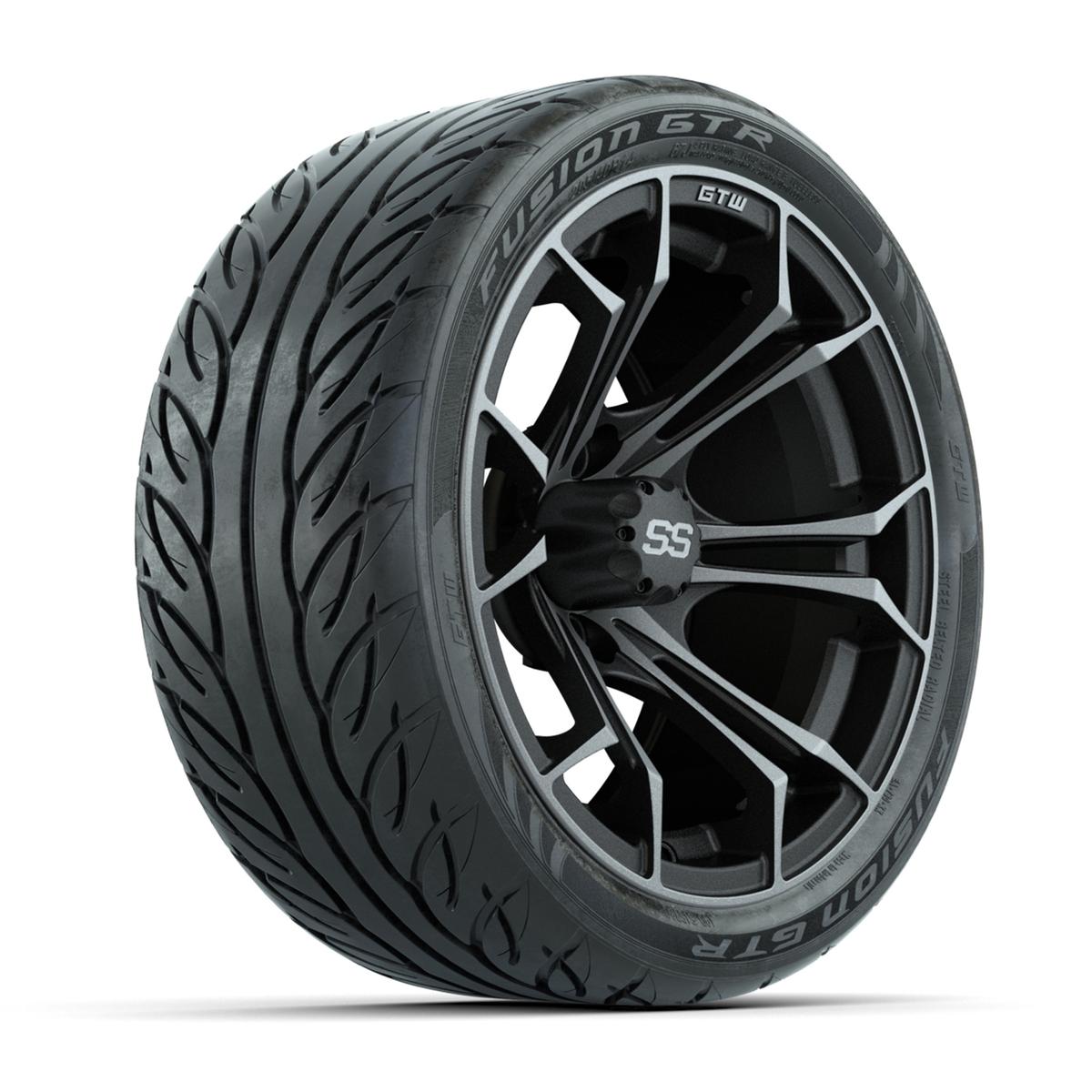 GTW&reg; Spyder Matte Gray/Machined 14 in Wheels with 205/40-R14 Fusion GTR Steel Belt Radial Street Tires – Full Set