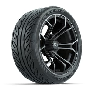 GTW&reg; Spyder Matte Gray/Machined 14 in Wheels with 205/40-R14 Fusion GTR Steel Belt Radial Street Tires – Full Set