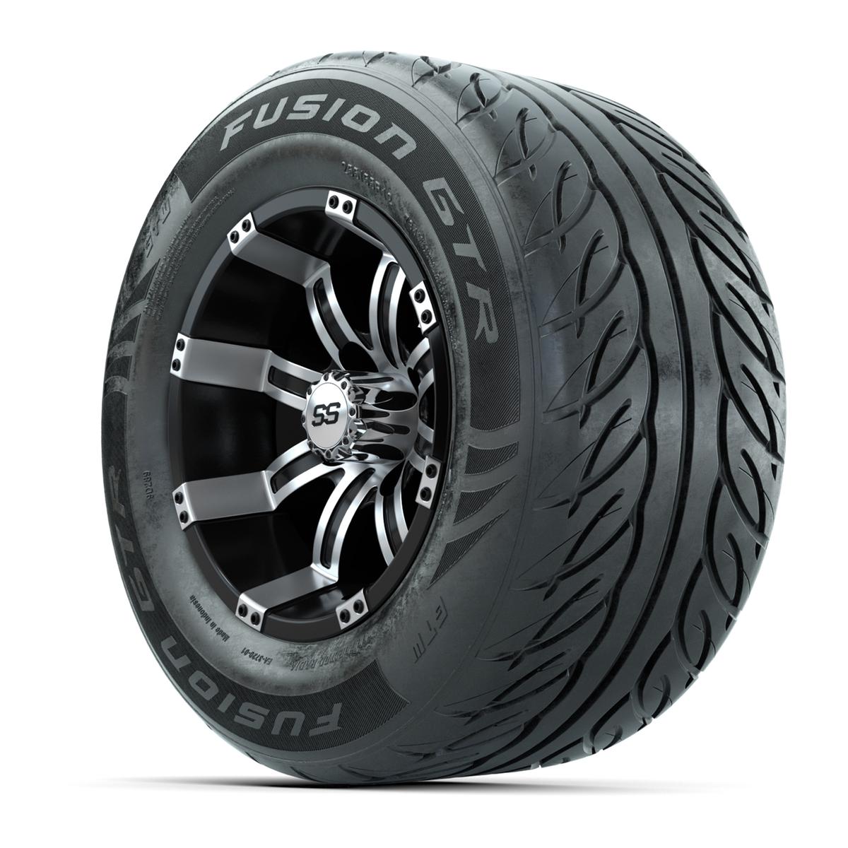 GTW&reg; Tempest Black/Machined 12 in Wheels with 255/55-R12 Fusion GTR Steel Belt Radial Street Tires – Full Set