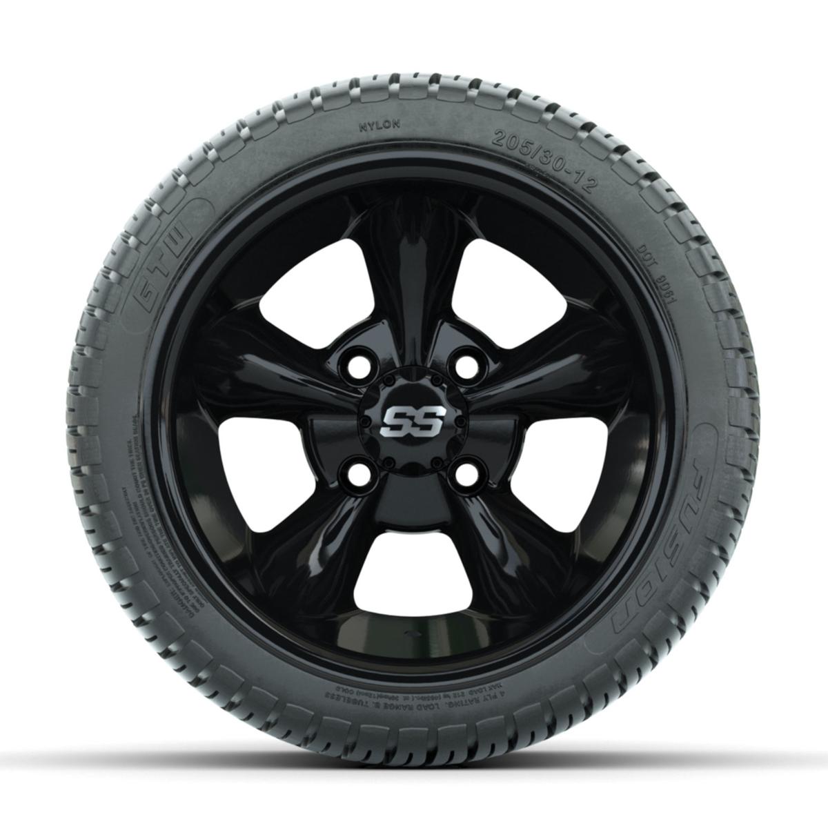 GTW Godfather Black 12 in Wheels with 205/30-12 Fusion Street Tires – Full Set