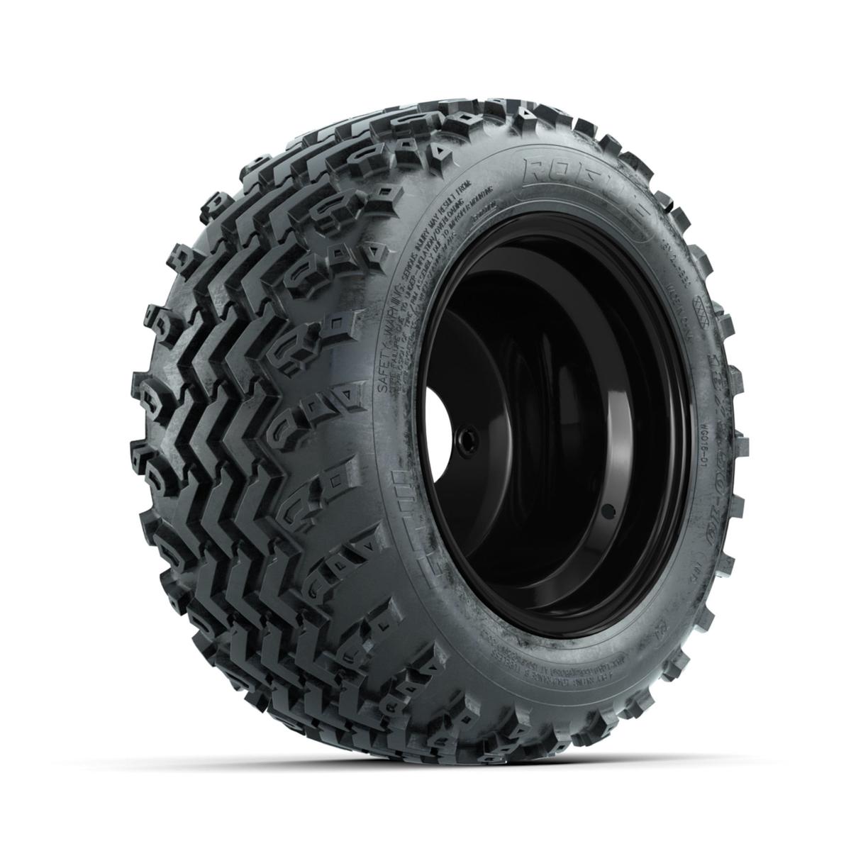 GTW Steel Matte Black 3:5 Offset 10 in Wheels with 18x9.50-10 Rogue All Terrain Tires – Full Set