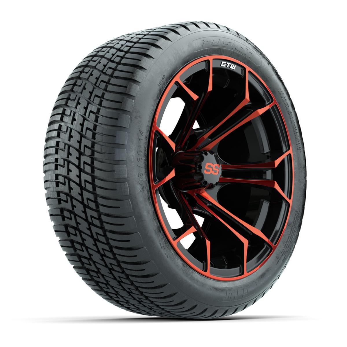 GTW&reg; Spyder Black/Red 14 in Wheels with 205/30-R14 Fusion Street Tires – Full Set