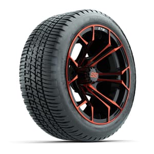 GTW&reg; Spyder Black/Red 14 in Wheels with 205/30-R14 Fusion Street Tires – Full Set