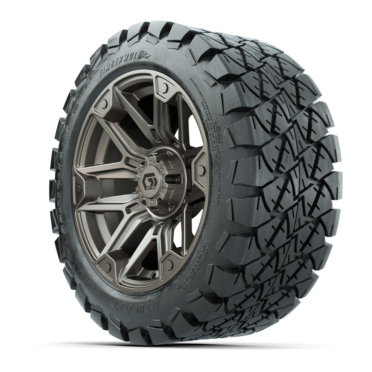 GTW® Graffiti Satin Bronze 14 in Wheels with 22x10-14 Timberwolf All-Terrain Tires – Full Set