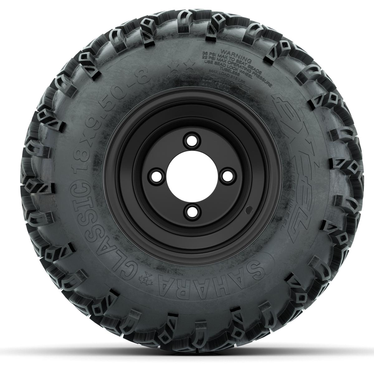 Set of (4) 8 in Matte Black Steel Wheels with 18 in Sahara Classic All Terrain Tires