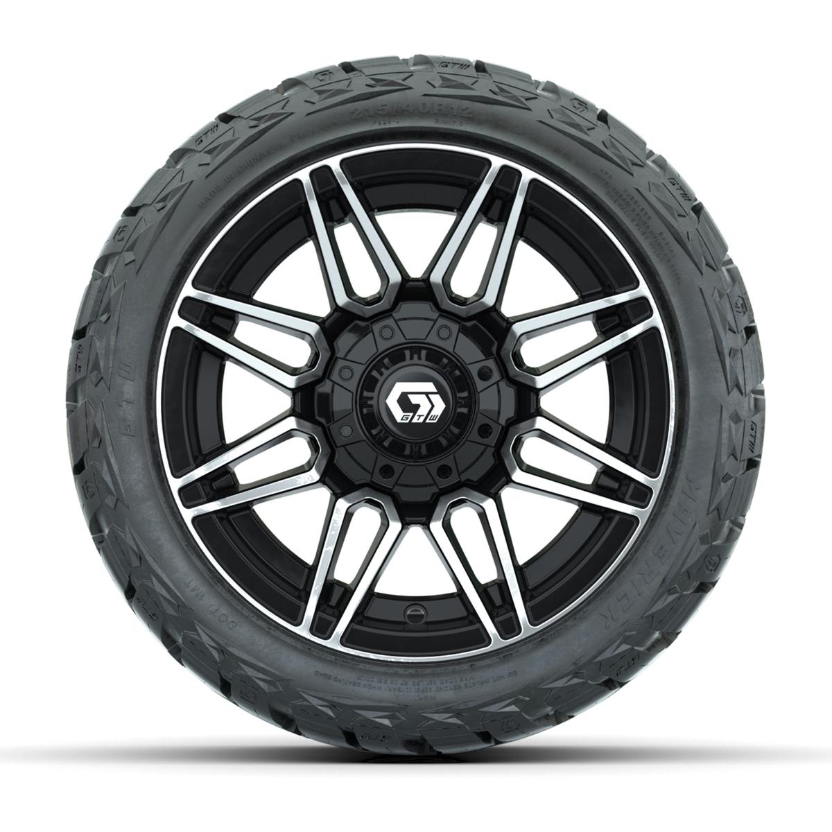 GTW Stealth Gloss Black/Machined 12 in Wheels with 215/40-R12 Maverick Low-Profile All-Terrain Tires – Full Set