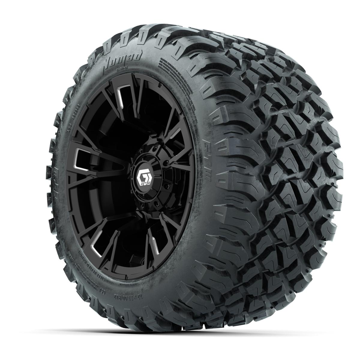 GTW&reg; Vandal Matte Black/Machined 12 in Wheels with 22X11-R12 Nomad Steel Belt Radial All-Terrain Tires – Full Set