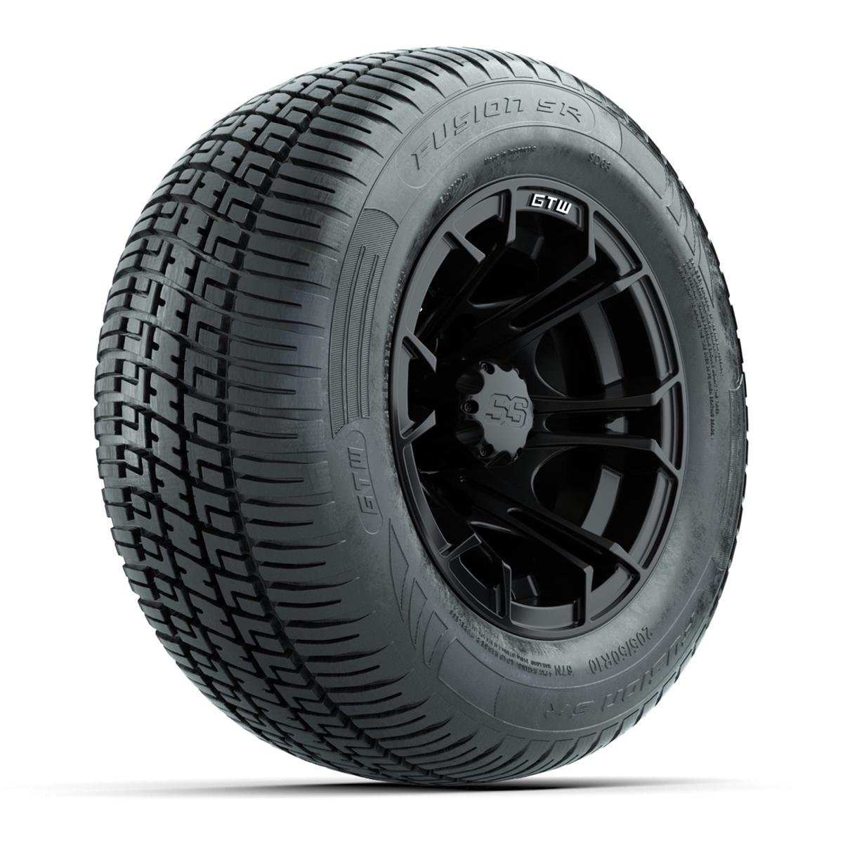 GTW Spyder Matte Black 10 in Wheels with 205/50-10 Fusion SR Steel Belted Radial Tires – Full Set