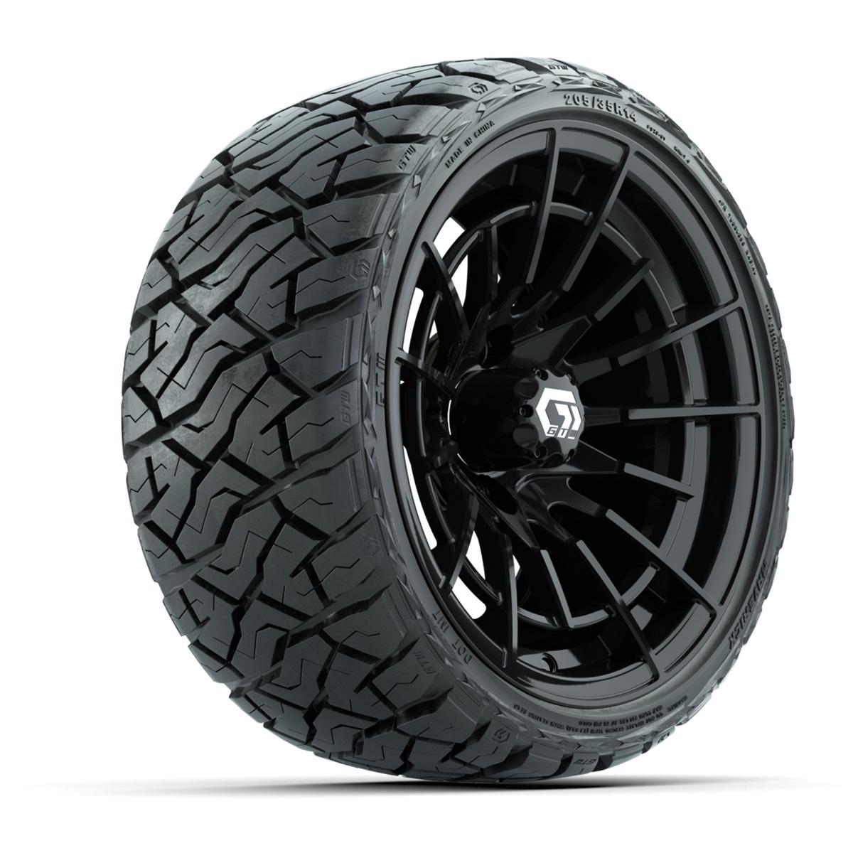 GTW Boost Gloss Black 14 in Wheels with 205/35-R14 Maverick Low-Profile All-Terrain Tires – Full Set