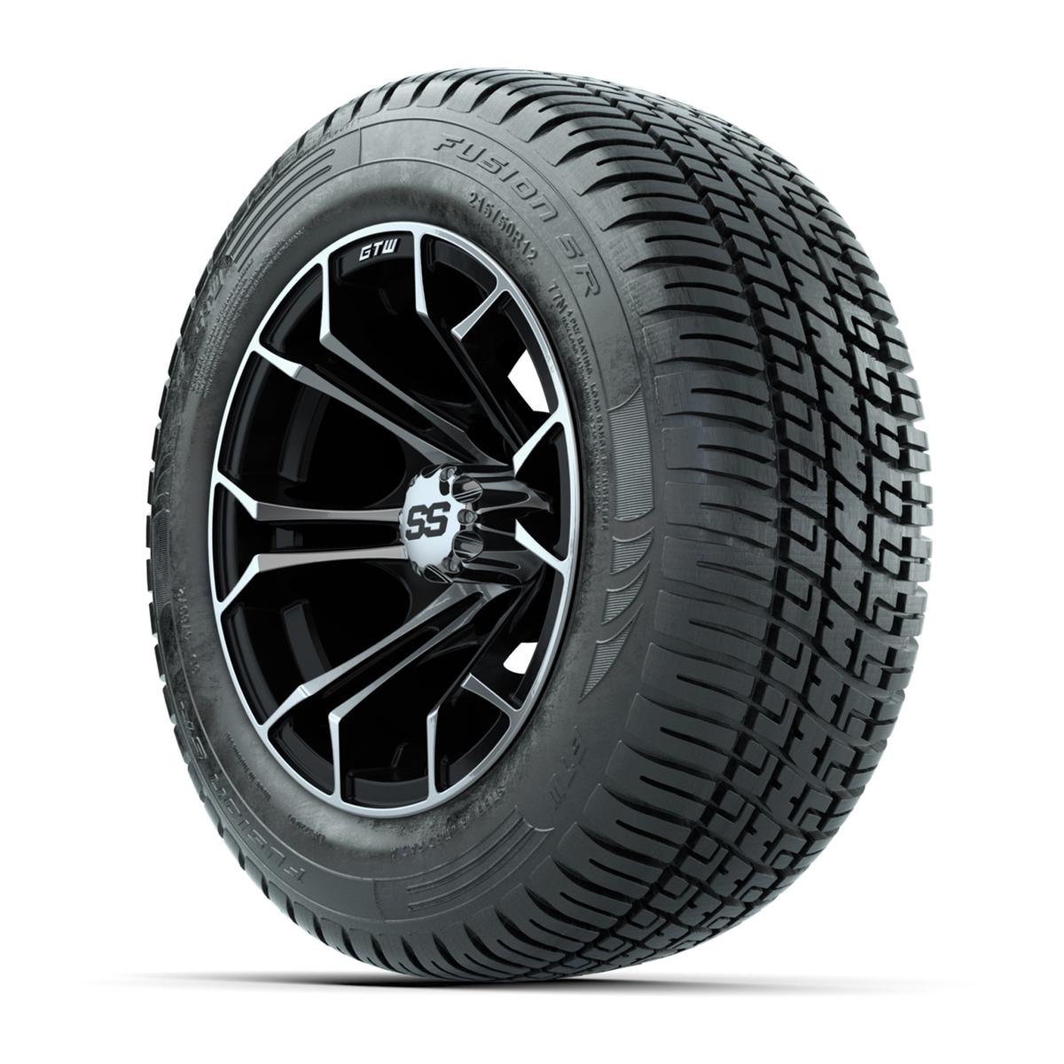 GTW Spyder Machined/Black 12 in Wheels with 215/50-R12 Fusion S/R Street Tires – Full Set