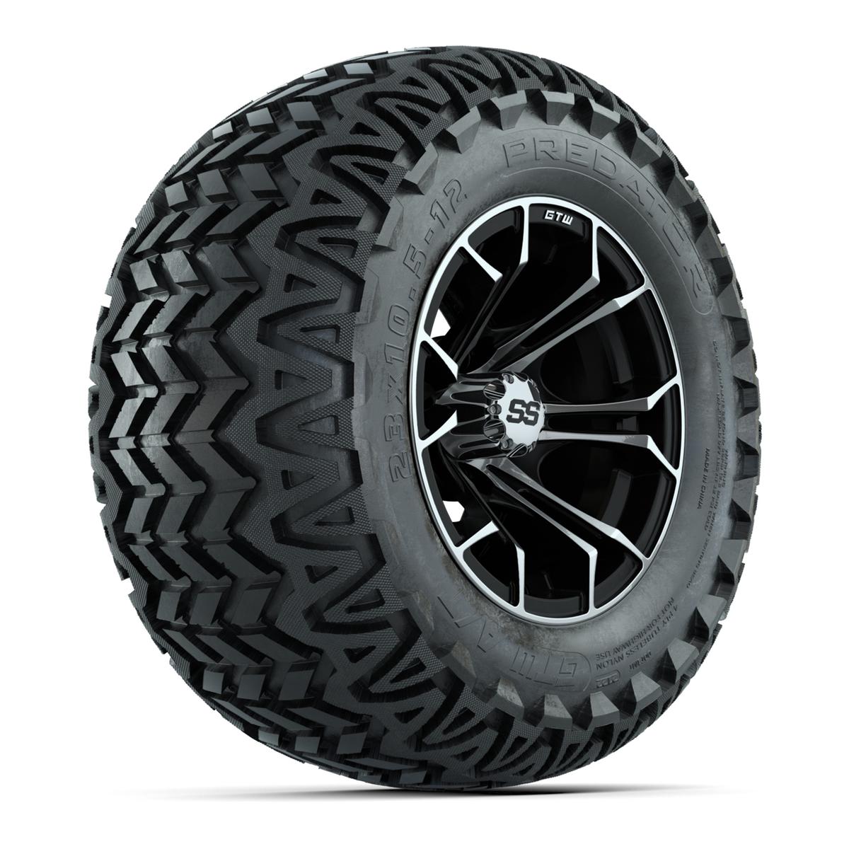 Set of 4 GTW Spyder Black and Machined Wheels with Predator A-T Tires - 12 Inch