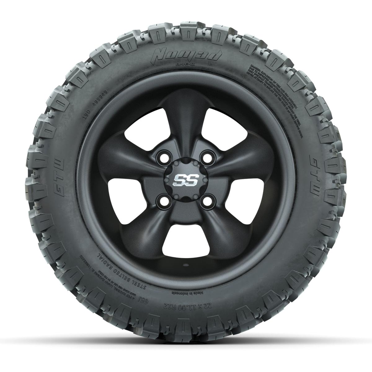 GTW&reg; Godfather Matte Gray 12 in Wheels with 22X11-R12 Nomad Steel Belt Radial All-Terrain Tires – Full Set