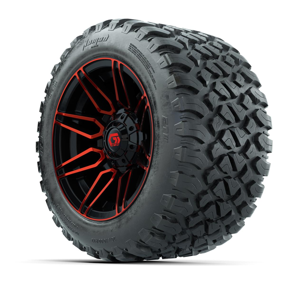 GTW&reg; Stealth Red/Machined 12 in Wheels with 20X10-12 Nomad Steel Belt Radial All-Terrain Tires – Full Set