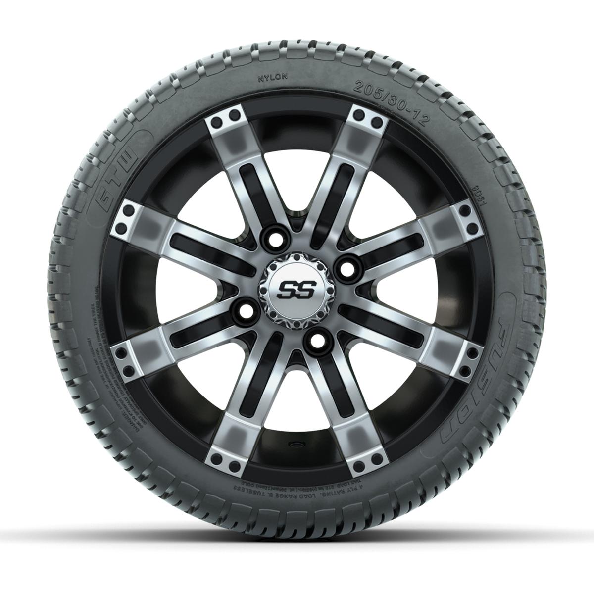 GTW Tempest Black and Machined 12 in Wheels with 18in Fusion Street Tires – Set of 4