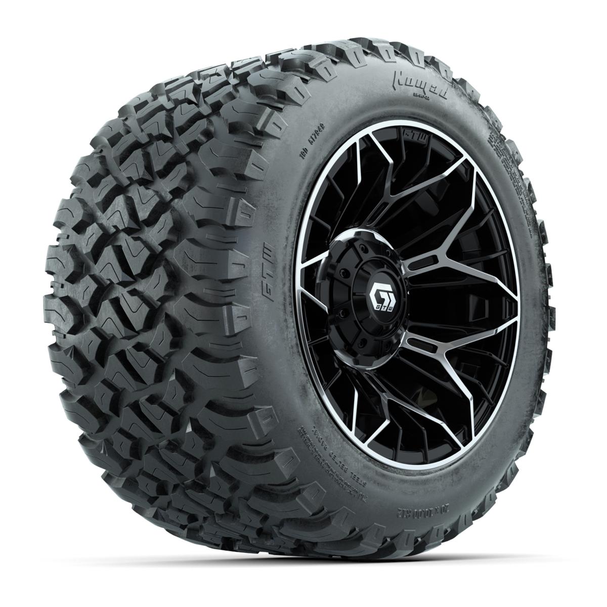 GTW&reg; Stellar Black/Machined 12 in Wheels with 20X10-12 Nomad Steel Belt Radial All-Terrain Tires – Full Set