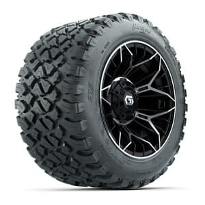 GTW&reg; Stellar Black/Machined 12 in Wheels with 20X10-12 Nomad Steel Belt Radial All-Terrain Tires – Full Set