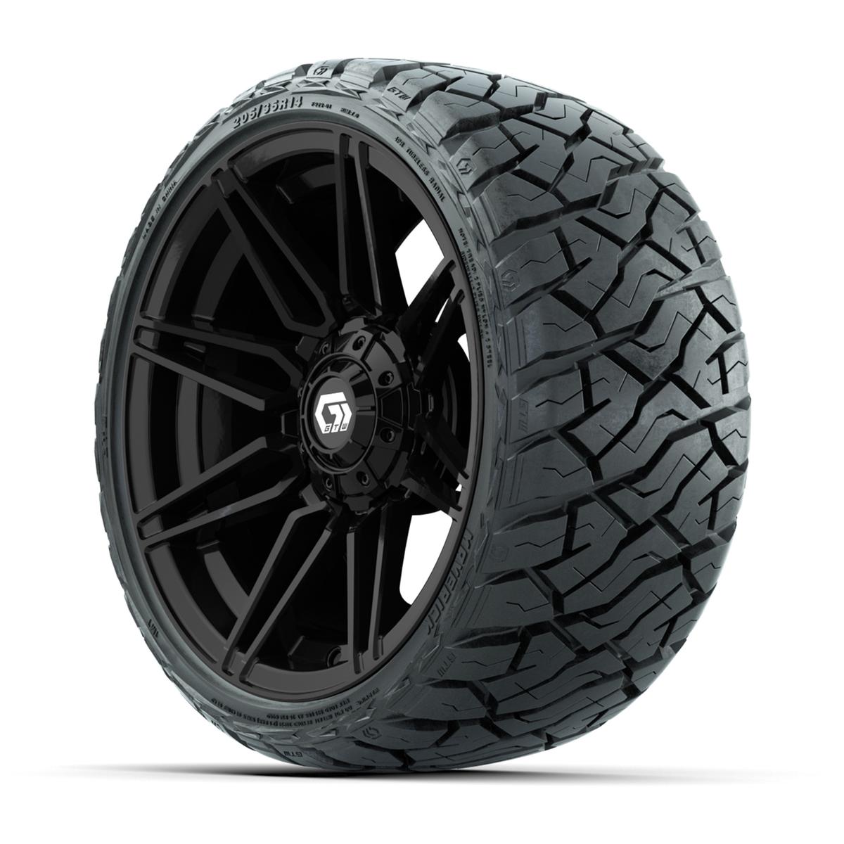GTW Stealth Gloss Black 14 in Wheels with 205/35-R14 Maverick Low-Profile All-Terrain Tires – Full Set