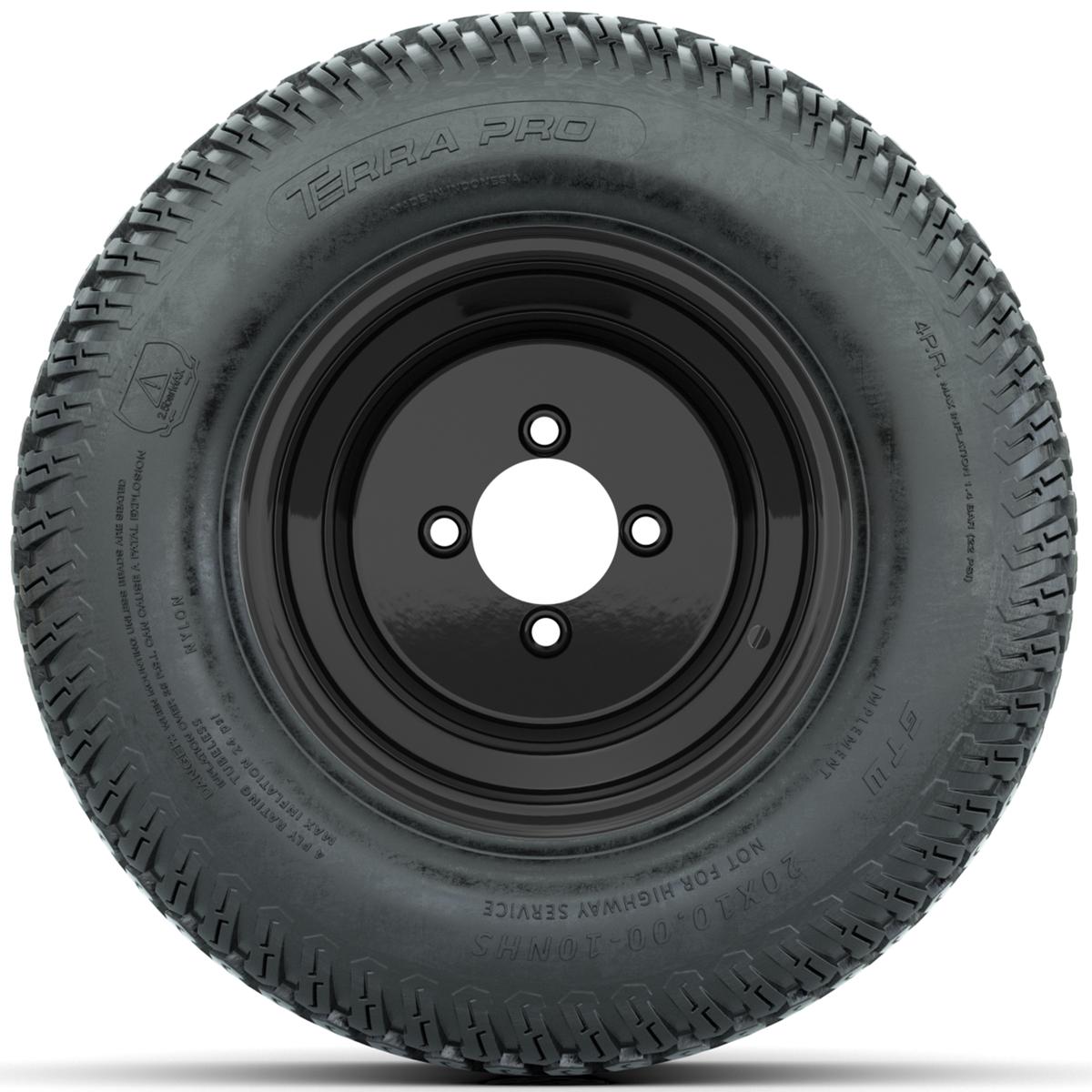 Set of (4) 10 in Matte Black Steel Offset Wheels with 20x10-10 S-Tread Terra Pro Tires