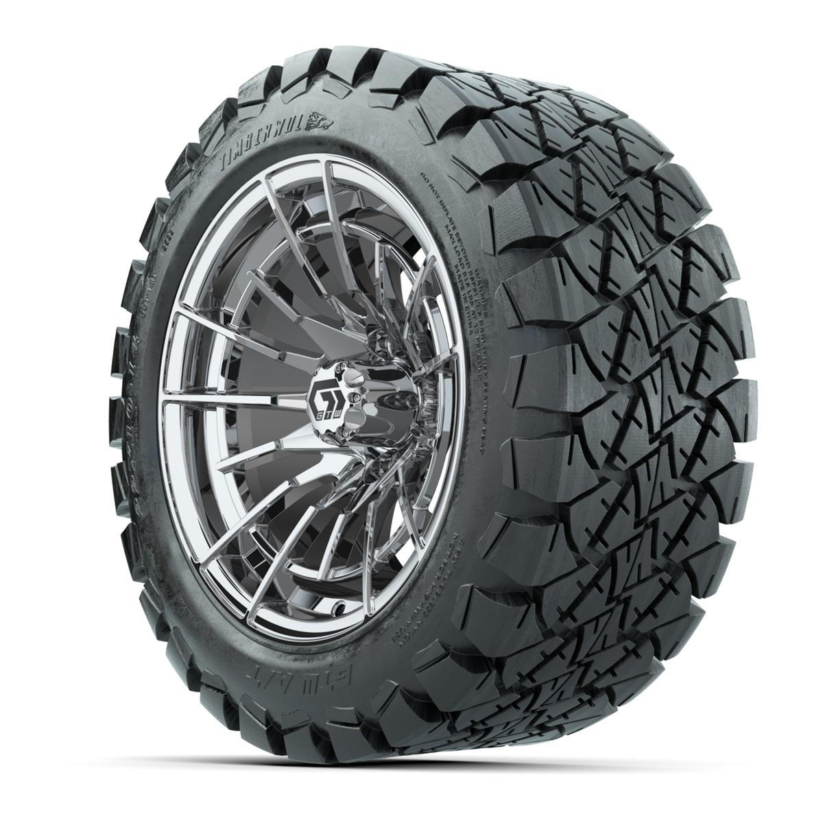 GTW® Boost Chrome 14 in Wheels with 22x10-14 Timberwolf All-Terrain Tires – Full Set