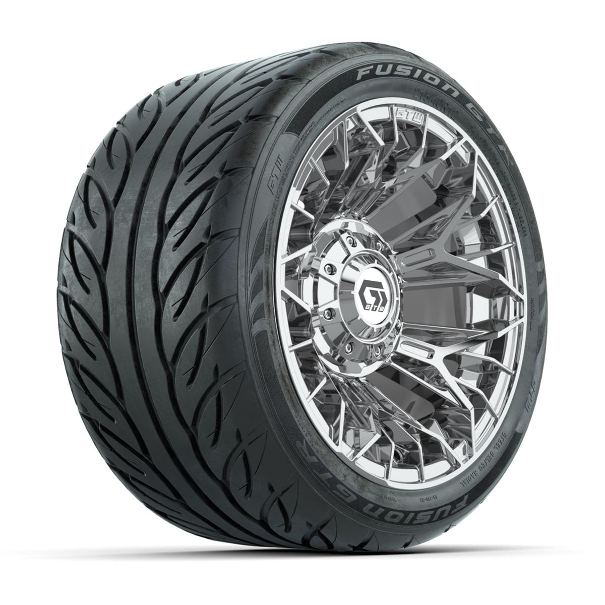 GTW&reg; Stellar Chrome 12 in Wheels with 215/40-R12 Fusion GTR Steel Belt Radial Street Tires – Full Set