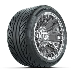 GTW&reg; Stellar Chrome 12 in Wheels with 215/40-R12 Fusion GTR Steel Belt Radial Street Tires – Full Set