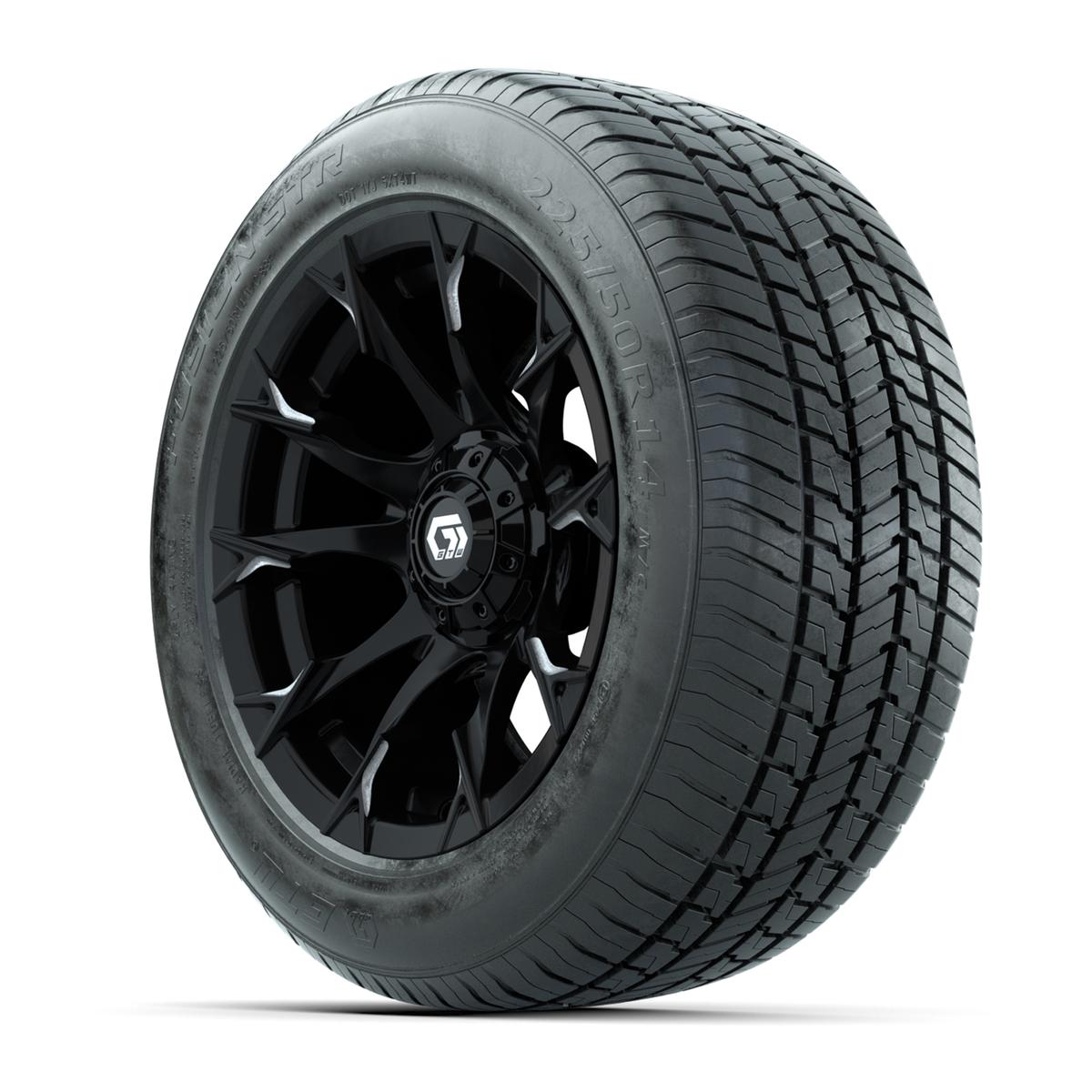 GTW&reg; Diablo Gloss Black and Machined 14 in Wheels with 255/50-R14 Fusion STR DOT Approved Street Tires - Full Set