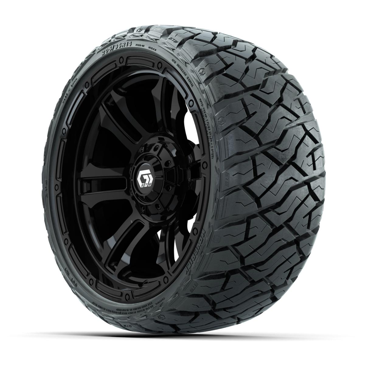 GTW Shogun Gloss Black 14 in Wheels with 205/35-R14 Maverick Low-Profile All-Terrain Tires – Full Set