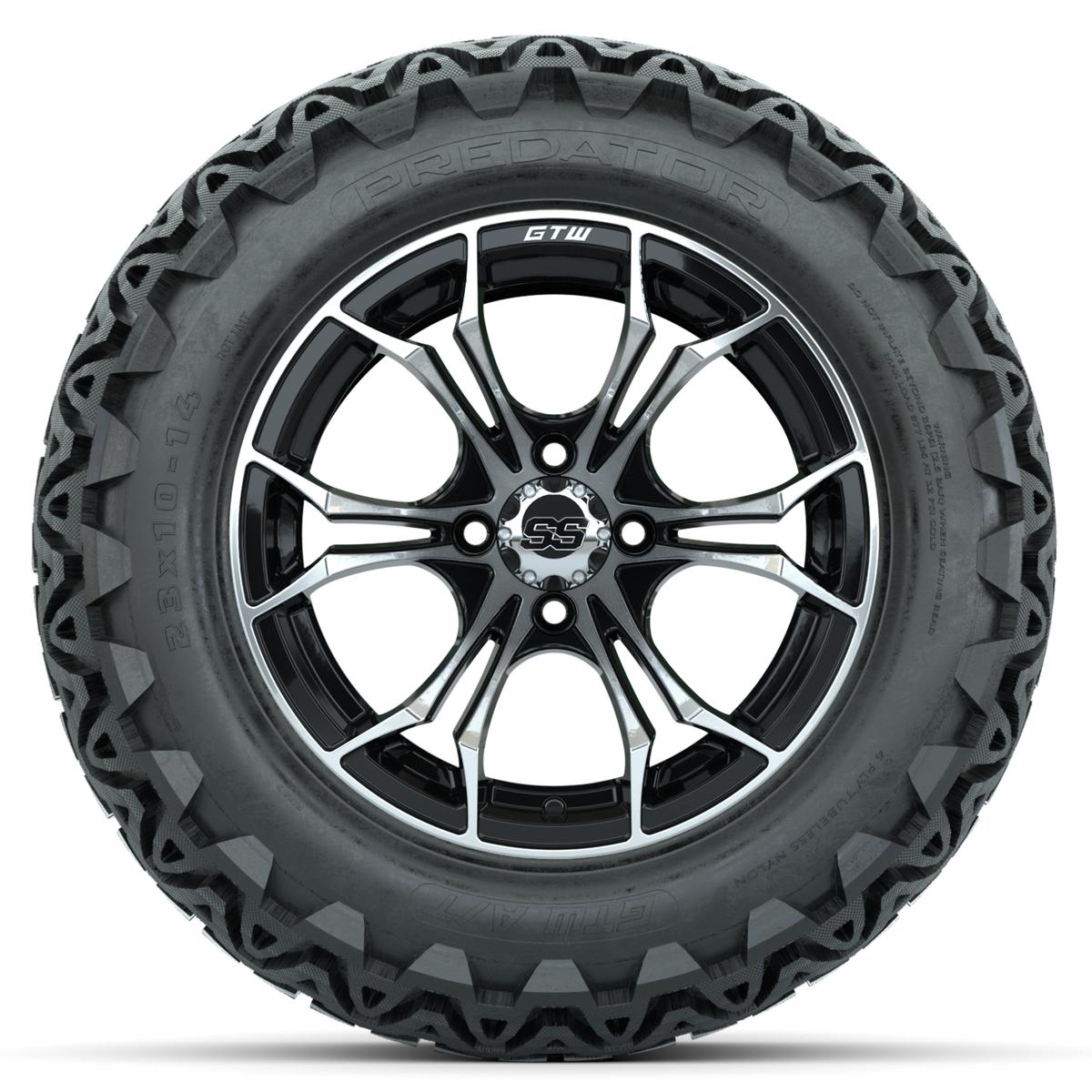 GTW Spyder Machined/Black 14 in Wheels with 23x10-14 GTW Predator All-Terrain Tires – Full Set