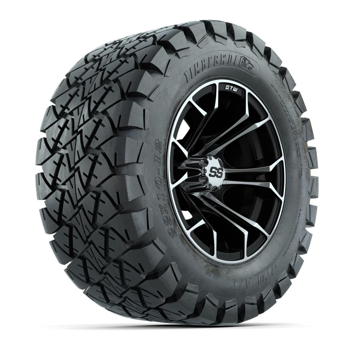 Set of 4 GTW 12in Spyder Black and Machined Wheels with 22in Timberwolf Mud Tires