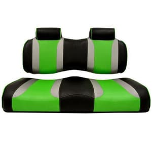 MadJax&reg; Tsunami Black–Liquid Silver w/ Green Wave EZGO TXT/RXV Front Seat Cushions
