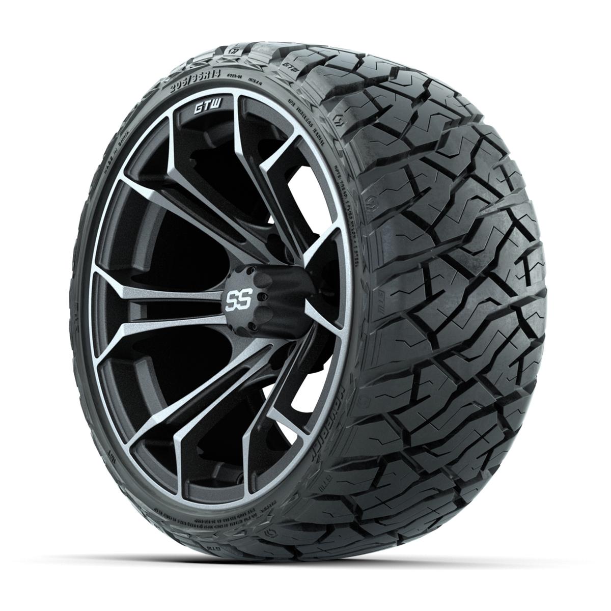 GTW&reg; Spyder Matte Black/Bronze 14 in Wheels with 205/35-R14 Maverick Low-Profile All-Terrain Tires – Full Set