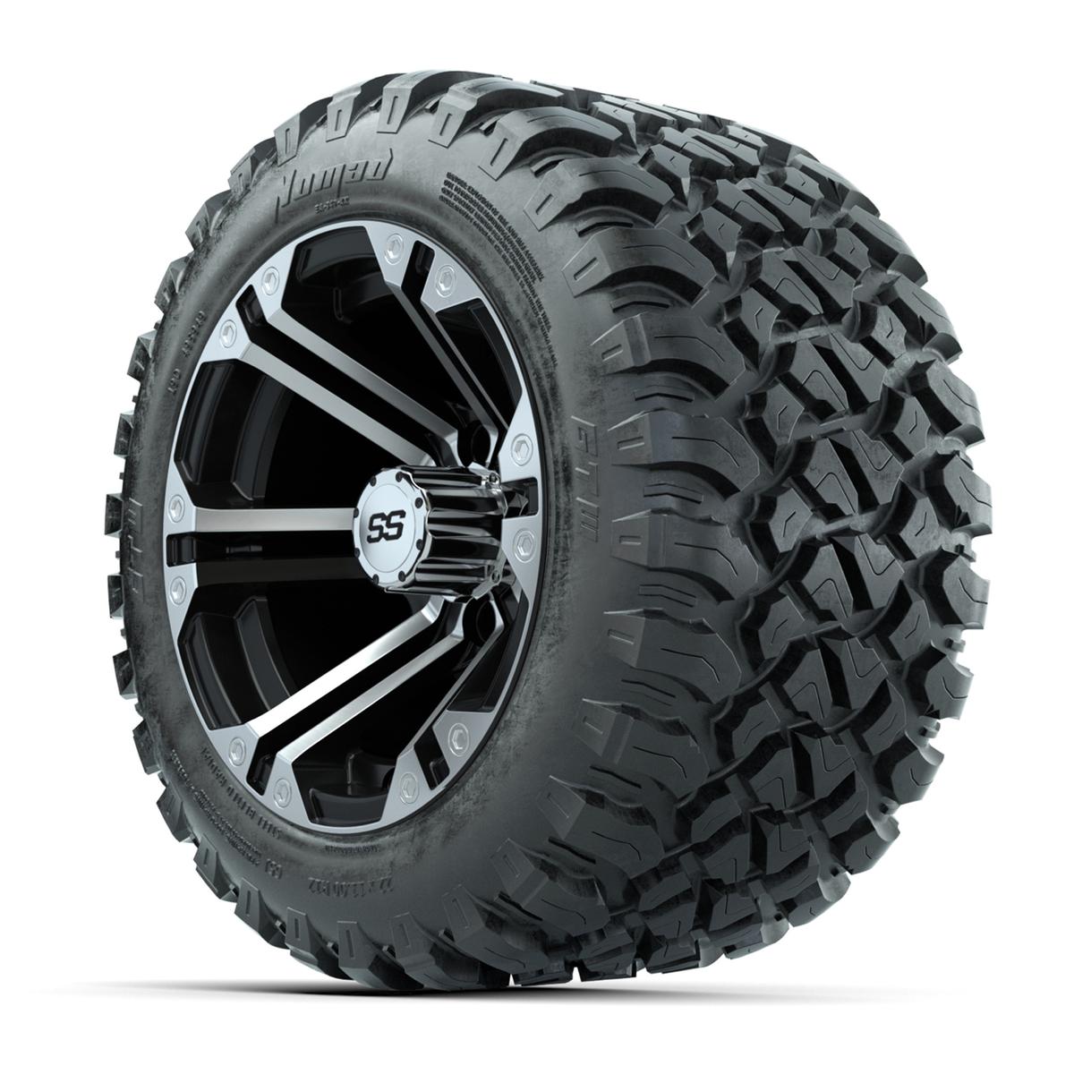 GTW&reg; Specter Black/Machined 12 in Wheels with 22X11-R12 Nomad Steel Belt Radial All-Terrain Tires – Full Set