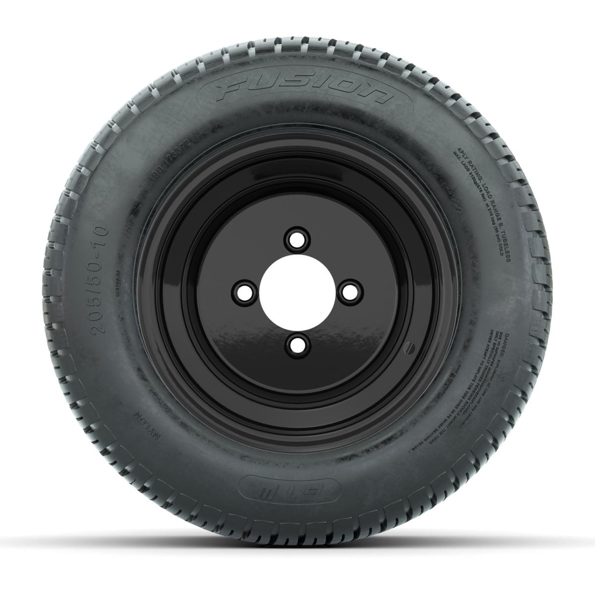 Set of (4) 10 in Matte Black Steel Offset Wheels with 205/50-10 Fusion Street Tires