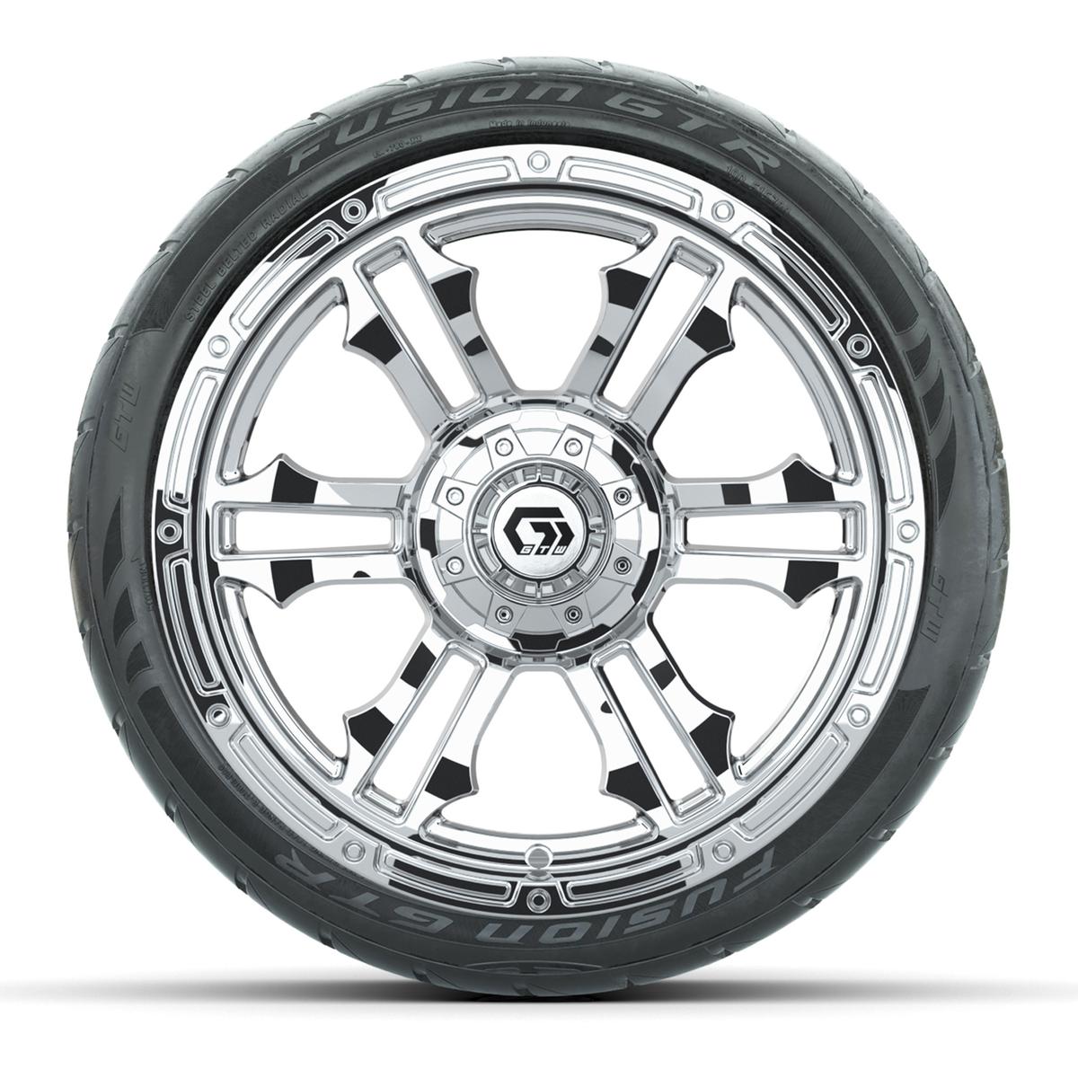 GTW® Shogun Chrome 15 in Wheels with 215/40-R15 Fusion GTR Steel Belted Street Tires – Full Set