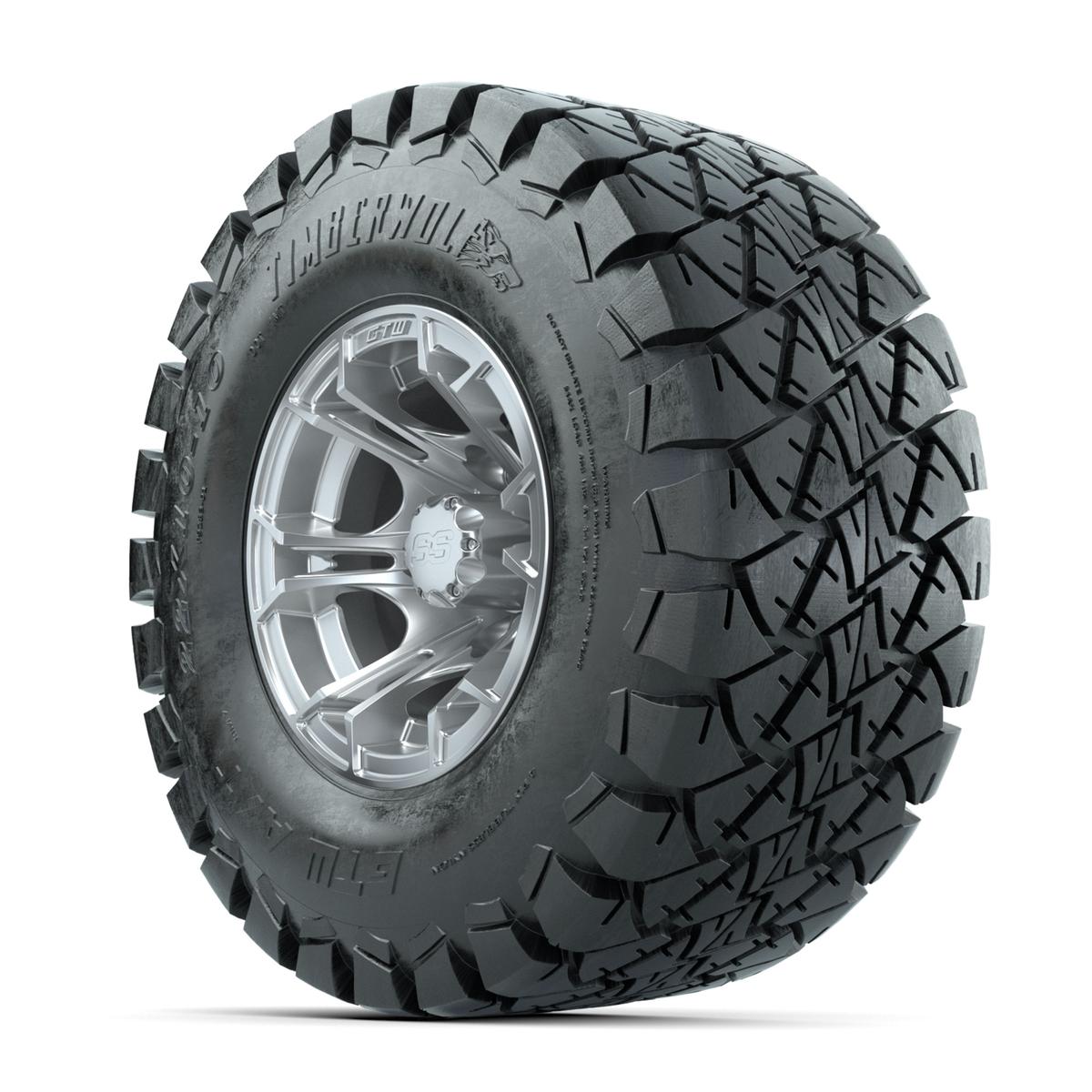 GTW Spyder Silver Brush 10 in Wheels with 22x10-10 Timberwolf All Terrain Tires – Full Set