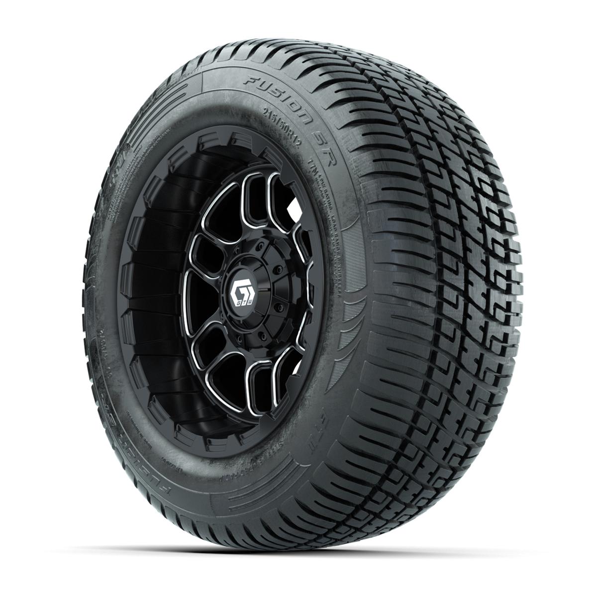 Set of (4) 12 in GTW® Titan Machined & Black Wheels with 215/50-R12 Fusion S/R Street Tires