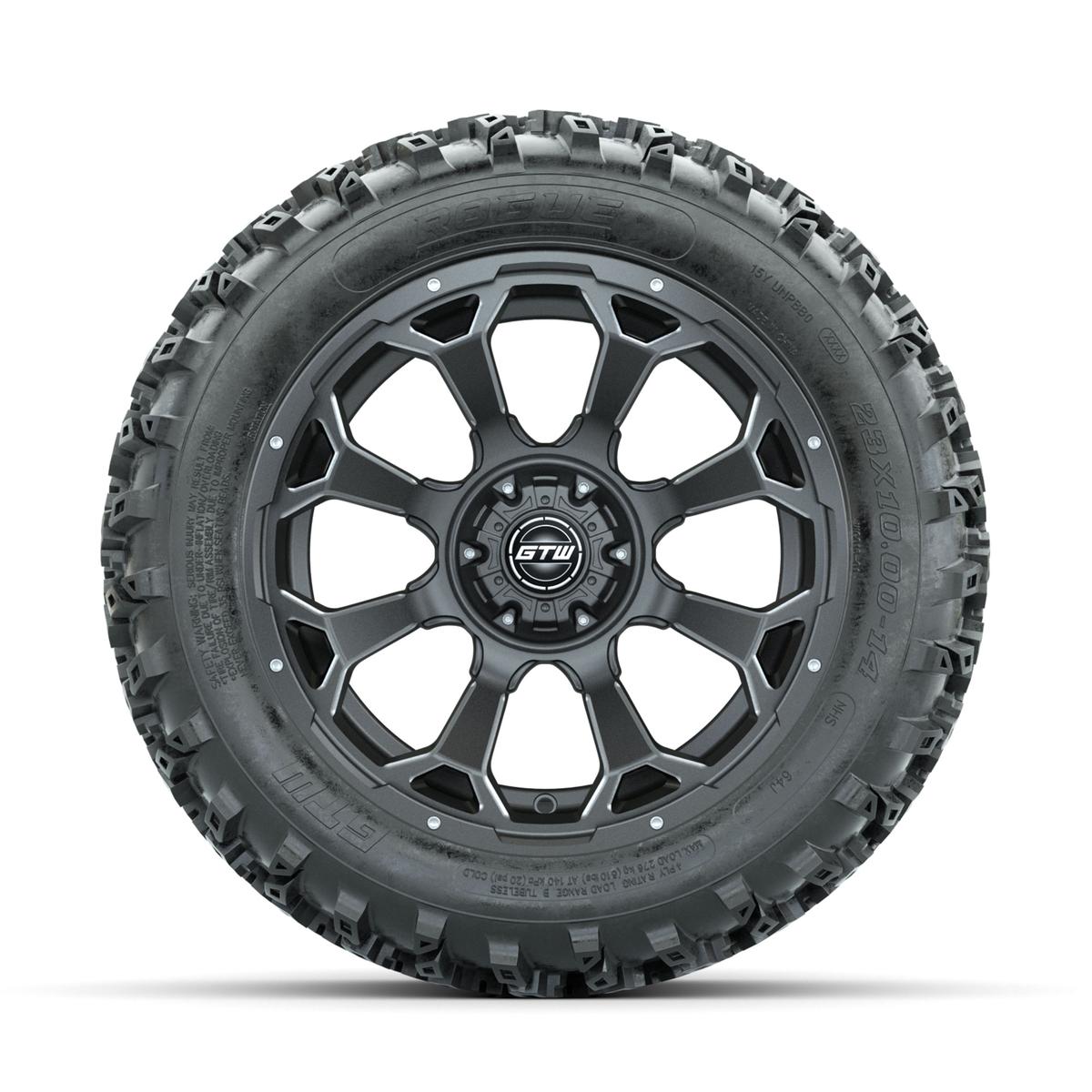 GTW Raven Ball Milled/Matte Grey 14 in Wheels with 23x10.00-14 Rogue All Terrain Tires – Full Set